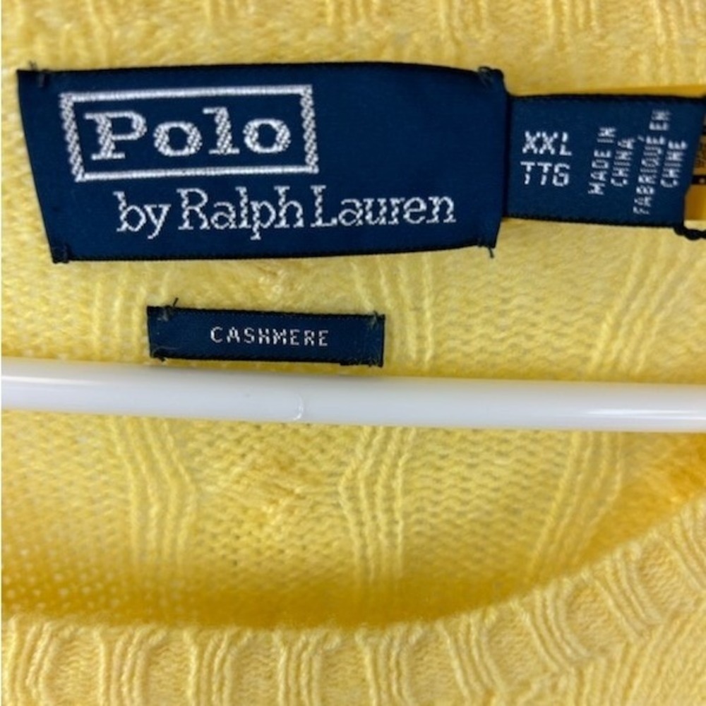 Polo Ralph Lauren 100% Cashmere Sweater Men's Size XXL Yellow Cable Knit $398 - Picture 5 of 6